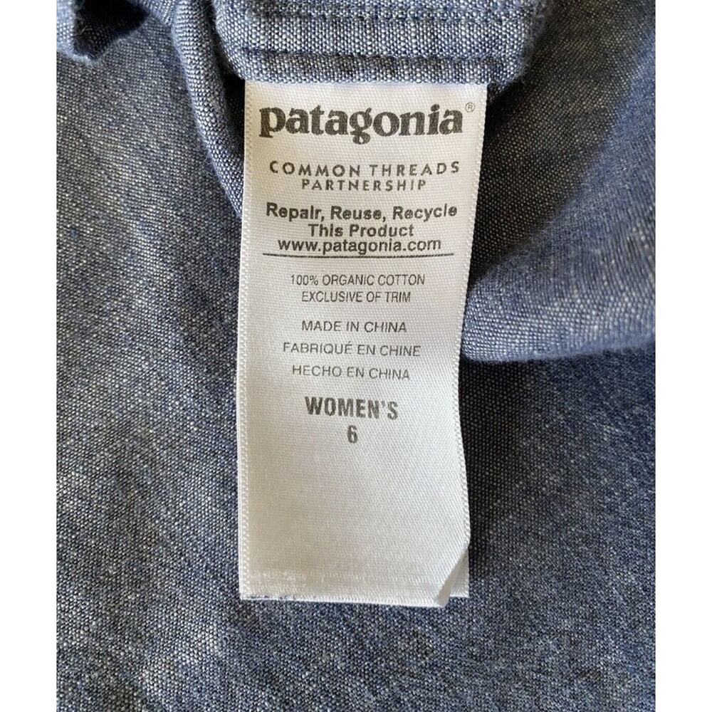 Patagonia Settlers Org Ctn Chambray Shift Dress Wmns 6 Blue Snap Front Pockets , - Picture 6 of 7